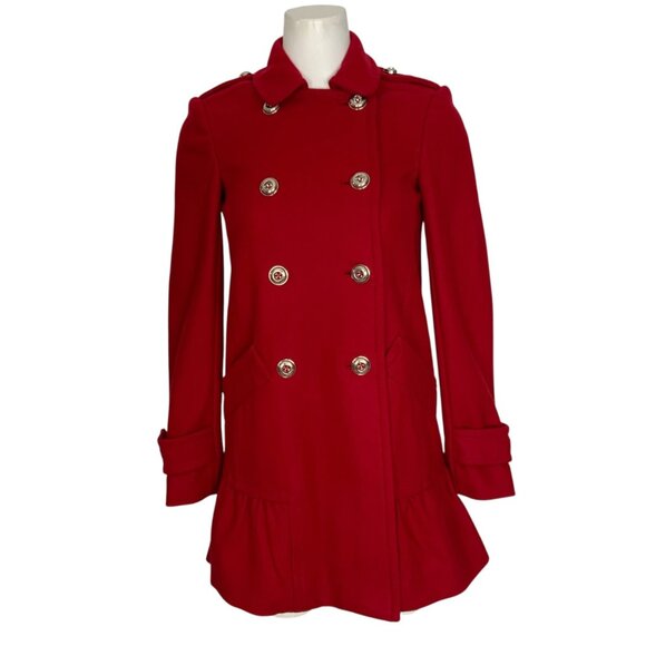 Juicy Couture Wool Coat XS Red Peplum Peacoat Double Breasted Military Retro - Picture 1 of 12